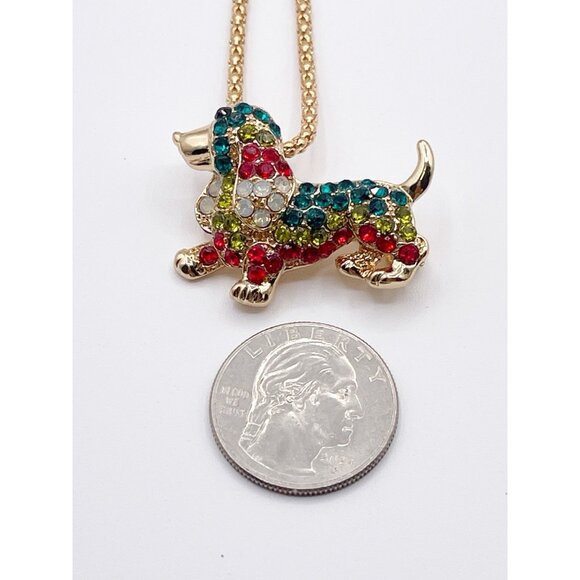 Betsey Johnson Multicolor Pave Crystal Dachshund Wiener Dog Pendant Necklace - Picture 4 of 8
